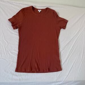 dip Rust Shirt Dress Ribbed Crew Neck Stretch Relaxed  Large Woman Causal